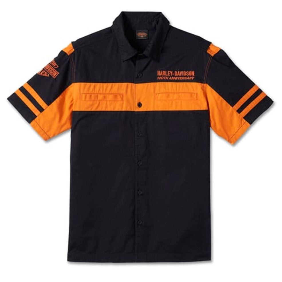 ♂ Kurzarm Hemd 120TH, Schwarz/Orange, 96872-23VM