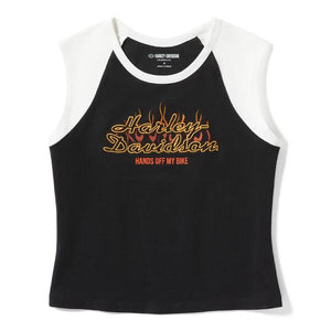♀ Top Oldschool Flammen, Schwarz/Weiß, 96776-25VW