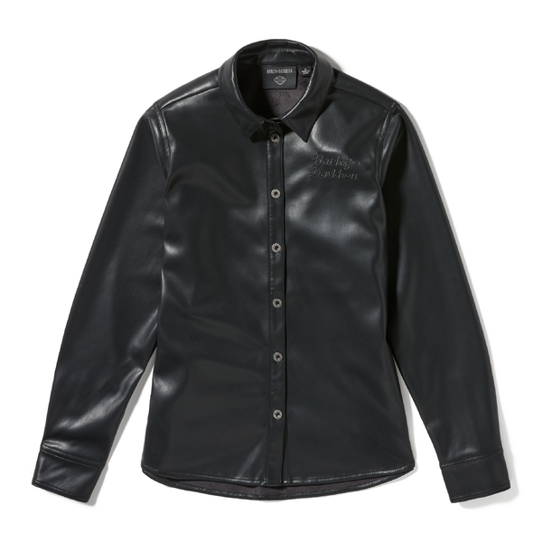 ♀ Damen-Hemd Kunstleder, Schwarz, 97019-25VW