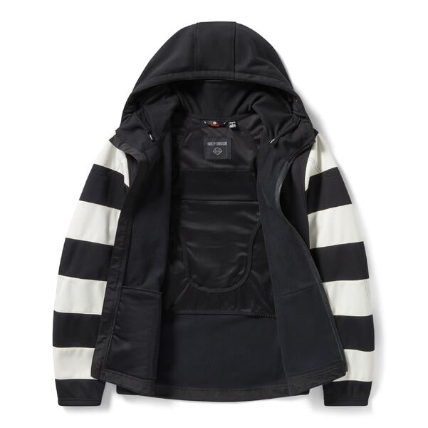 ♂ CE Motorradjacke Softshell Prison, Schwarz/Weiß, 97178-25VM